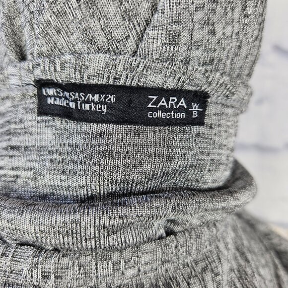 Zara Collection Size Small Gray/Silver Ribbed High-Low Long Sleeve Pullover Top - Picture 7 of 9